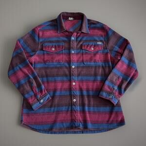 Eddie Bauer Y2K Mens XL Classic Outdoor Fleece Shirt Shacket Burgundy Plaid